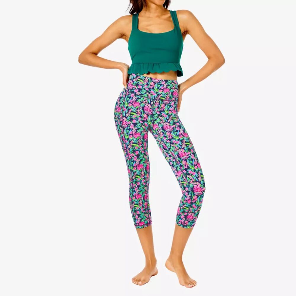 Lilly Pulitzer Weekender High Rise Crop Legging, Navy Garden Variety, Size XXL